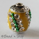 Yellow Bead Studded with White Rhinestones & Green Metal Chain