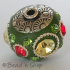 Green Beads Studded with Metal Rings &  Rhinestones