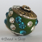 Green Bead Studded with White & Blue Rhinestones