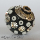 Black Bead Studded with Seed Beads & Rhinestones