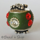 Green Beads Studded with Metal Ring & Rhinestones