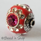 Red Beads Studded with Metal Rings & Rhinestones