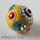 Yellow Beads Studded with Metal Rings & Rhinestones