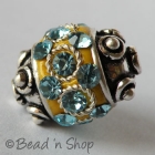 Yellow Bead Studded with Turquoise Rhinestones 