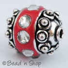 Red Bead Studded with White Acrylic Rhinestones