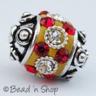 Yellow Bead Studded with Red & White Rhinestones 