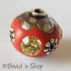 Red Bead Studded with Metal Accessories & Rhinestones
