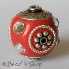 Red Bead Studded with Metal Accessories & Acrylic Rhinestones