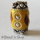 Yellow Bead Studded with Red Glass Chips & Metal Rings