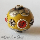  Yellow Beads Studded with Silver Plated Accessories & Rhinestones