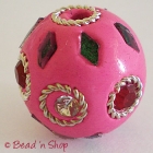 Pink Bead with Glass Chips & Rhinestones