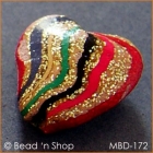 Golden Heart Bead with Multicolor Stripes