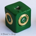 Green Square Bead with Golden Rings