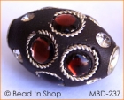 Black Bead Rimmed with Rhinestones & Wire-bordered Cabochons