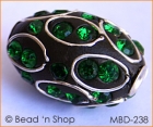 Black Bead Rimmed with Green Rhinestones