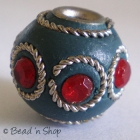 Blue Bead Studded with Wire-bordered Red Rhinestones