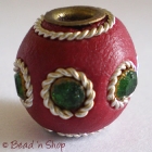 Red Bead Studded with Wire-bordered Green Rhinestones