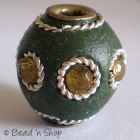 Green Bead Studded with Wire-bordered Yellow Rhinestones