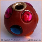 Red Round Bead Studded with Colored Cabochons