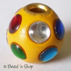 Yellow Round Bead Studded with Colored Cabochons