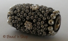 Black Bead with Glittering Silver Grains & Silver Flower