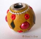 Yellow Bead Studded with Glass & Red Seed Beads