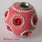 Pink Bead Studded Red Rhinestone