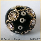 Black Bead Studded with Wire-bordered Rhinestone & Seed Beads