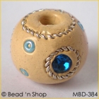 Cream-color Bead Studded with Blue Rhinestones & Seed Beads