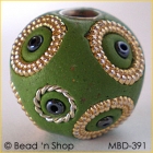 Green Bead Studded with Golden Bordered Seed Beads