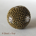 Dark Brown Grain Round Bead with Silver Flowers