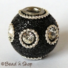 Black Glitter Bead Studded with Wire Rings & Rhinestones