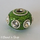 Green Glitter Euro Style Bead with White Rhinestones & Metal Rings