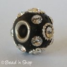 Black Euro Style Bead Studded with White Rhinestones and Metal Rings