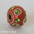 Shinning Brown Euro Style Bead with Green Rhinestones