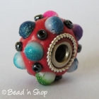 Red Euro Style Bead Studded with Seed Beads and Multi-color Cabochons