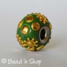 Green Euro Style Bead Studded with Golden Cabochons and Flowers