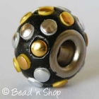 Black Euro Style Bead Studded with Silver & Golden Cabochons