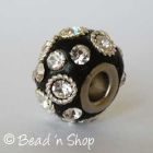 Black Euro Style Bead Studded with Rhinestones and Metal Rings