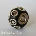 Black Euro Style Bead Studded with Glass Chips & Metal Rings