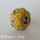 Yellow Euro Style Bead Studded with Rhinestones and Golden Metal Rings