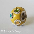 Yellow Euro Style Bead Studded with Multi-color Cabochons & Metal Rings