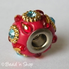 Red Euro Style Bead with Rhinestones and Embellishments