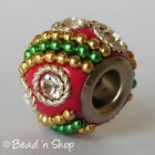 Red Euro Style Bead with Rhinestones and Ball Chains