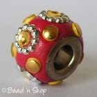 Red Euro Style Bead with Golden Cabochons & Metal Rings