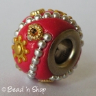 Red Euro Style Bead with Silver Ball Chains & Golden Embellishments