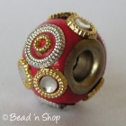 Red Euro Style Bead with Golden & Silver Rings