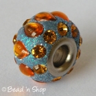 Glittering Euro Style Bead with Orange Rhinestones & Cabochons