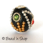 Black Bead Rimmed with Rhinestones & Accessories
