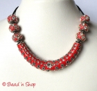 Red Maruti Necklace with Rhinestones & Silver Plated Flower